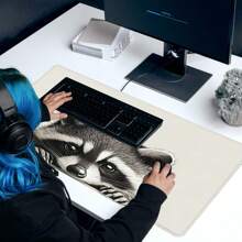Cartoon Raccoon Mouse Pad Cute Animal Large Desk Mat 35.4x15.7 Inch Desk Accessories Rubber Base With Stitched Edge Non-Slip Keyboard Pad For Office Home Computer As Gifts For Men Women Friends - Multicolor - View 4