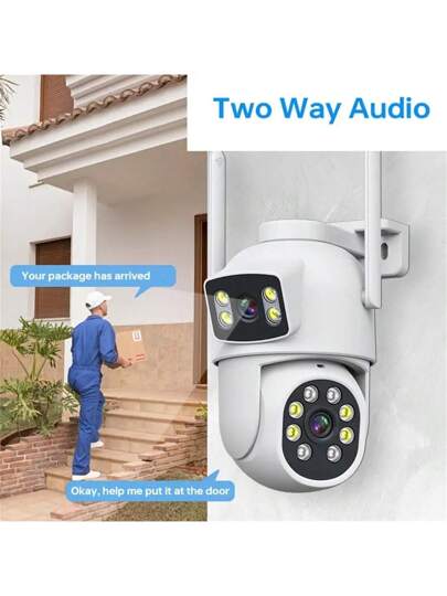 1pc 5G WIFI ,2MP+2MP Dual Len Wireless Outdoor Security Camera,Smart PTZ Home Surveillance Cameras 2.4/5Ghz Wifi,Indoor CCTV IP Cameras,Auto Tracking,Alarm Night Vision, Pan Tilt Rotation, Video Network Camera System Supports Two Way Audio view 5