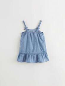 MARC&JANIE 年轻女孩甜美文艺蝴蝶结牛仔背带连衣裙，春夏