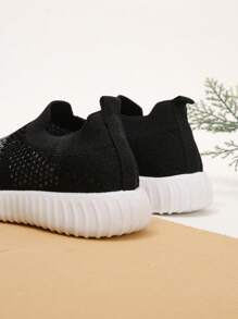 1 Pair Plain Color Block Simple Flat Casual Sports Shoes For Kids - Black - View 3