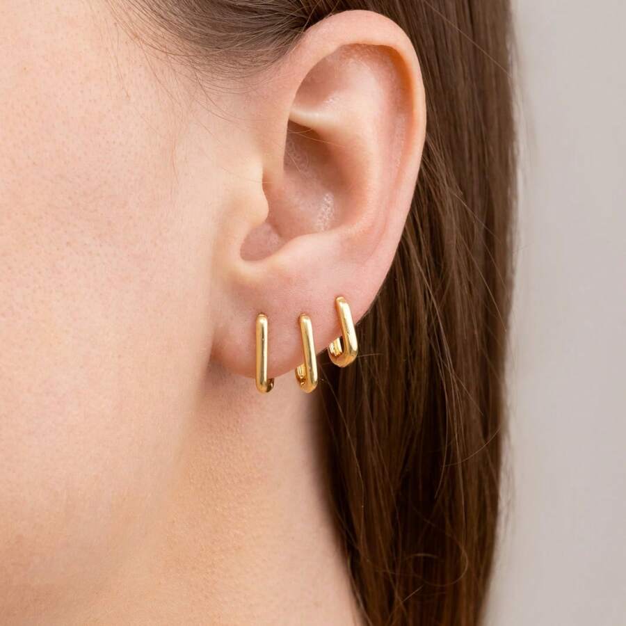 Trio Of Rectangular Hoops 18K Gold Plated - D France Semijoias - 金色 - 查看 1