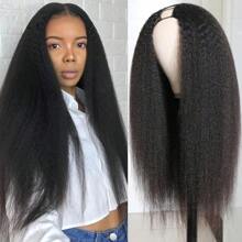 200% Density V Part Wig Human Hair Wigs For Women Kinky Straight V Part Wig Virgin Hair Half Wigs For Women No Lace Upgrade U Part Human Hair Wigs Holiday Christmas New Year Valentine's Day - Natural Black - 查看 1