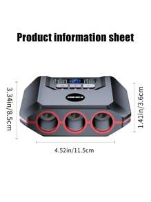 1pc 3-In-1 Car Charger With 4 USB Ports, Car Cigarette Lighter Adapter With Voltage Display And Switch - Black - View 9