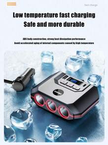 1pc 3-In-1 Car Charger With 4 USB Ports, Car Cigarette Lighter Adapter With Voltage Display And Switch - Black - View 7