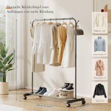 OYAJIA Clothes Rail, Garment Hanging Rail For Clothes With Shelf, Simple Rolling Metal Garment Rack Organizer Freestanding Hanger With Wheels, Black Hanger Stackers Back To School Travel Essentials Room Decor - Black - View 3