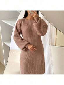 TRICOT Mousse Dress With Side Slits - Grey - View 2