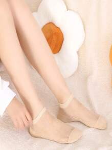 5 双女士夏季纯色透明水晶丝袜带蕾丝花边，透气短袜适合春季、夏季、日常、休闲、运动 - 彩色 - 查看 5