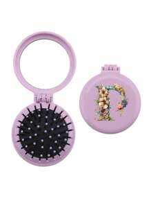 1 pezzo Pettine mini floreale esclusivo per matrimonio con 26 lettere, compatto e portatile, pettine mini con cuscinetto d aria pieghevole per massaggio, specchio incorporato, essenziale per viaggi e campeggio. Indispensabile per il ritorno a scuola e le vacanze - Viola - Visualizzare 27