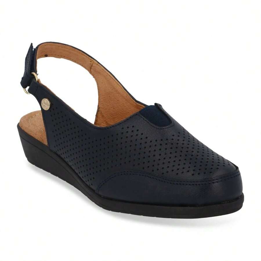 Sandalias Cerradas Color Azul Marino Con Cuña Confort Para Mujer - Azul Marino - Ver 1