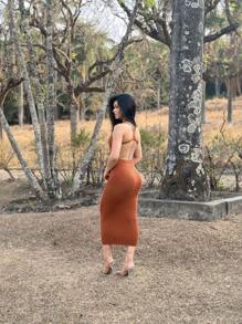 Modal Knit Longuete Dress Open Back Racerback Carnival Look - Rust - View 2