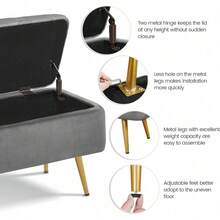 Banco de Almacenamiento otomano de 42 Pulgadas con Almacenamiento Plegable de poliéster, Taburete de pie, Taburete con bisagras, para Sala de Estar, recámara, Entrada, Color Rosa - Gris-oscuro - Ver 4