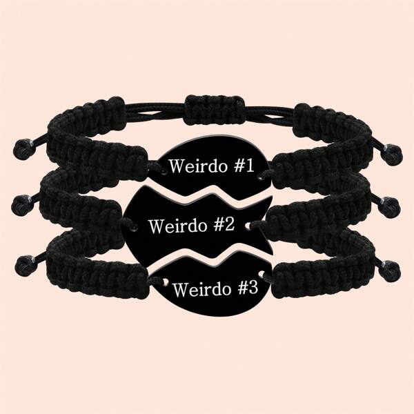 3 pièces Bracelets d'amitié pour 3 meilleurs amis avec acier inoxydable gravé, cordon fait main réglable. Bracelets de relation pour filles, famille, meilleures amies, sœurs, petites-filles