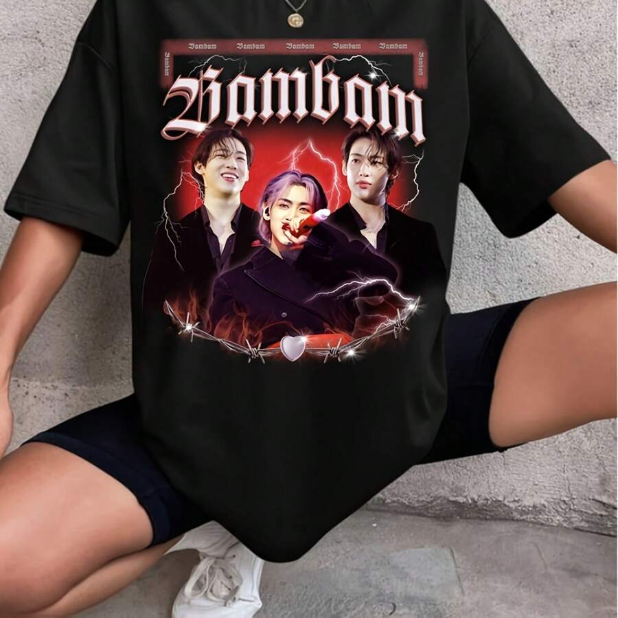 Retro BamBam Kpop T-, Bambam The 1st World Tour AREA52 T-, Bambam Got7 Kpop , Got7 Retro , Gift For Fan - Black - View 1