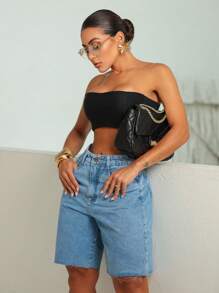 Bermuda Jeans Without Elastane/High Waist/Premium Line - 藍色 - 查看 1