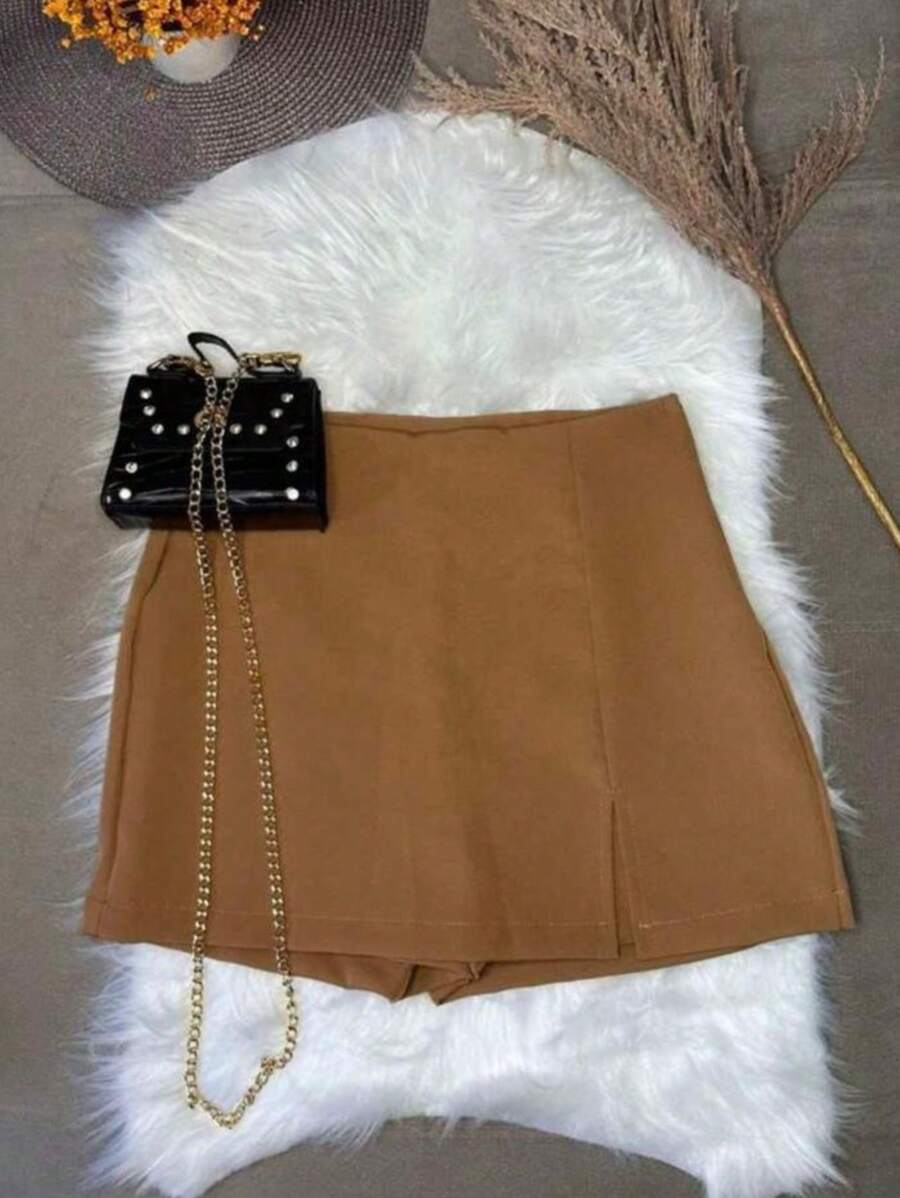 SHORT SKIRT TAILORED WITH SLIT SUMMER FASHION - 巧克力棕 - 查看 1