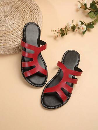 Women's Solid Color Slippers, Comfortable Non-Slip Casual Indoor/Outdoor Flat Beach Slides