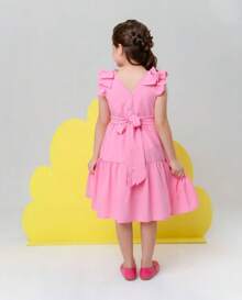 Premium Charm Dress Diva Gringa Versatile Wedding Birthday Party Round Girl Church Evangelical Fashion Baptism Young Teenager Girl Children's Gift Youth Fashion Fashion Blogger Luxury Details Sleeve Bow Beautiful Christmas New Year - 淺粉色 - 查看 2