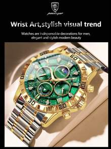 POEDAGAR 1 件男士运动手表，防水计时码表，夜光不锈钢豪华石英表 + 礼盒