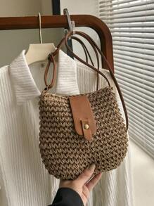 Fashionable Minimalist Straw Woven Pu Shoulder Bag
