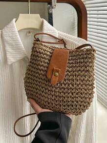 Fashionable Minimalist Straw Woven Pu Shoulder Bag