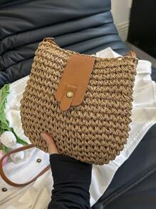Fashionable Minimalist Straw Woven Pu Shoulder Bag