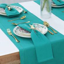 12pcs Solid Color Cloth Napkins, Washable Cotton Table Napkin For Household Dining Fall Autumn Decor Wedding Hotel 45*45cm - Teal Green - View 3