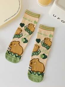 1 Pair Women Cute Capybara Crew Sock Comfortable For Daily , Sports , Party - Multicolor - View 7