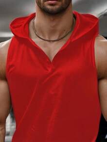 Playera Gym sin Mangas con Gorro para Hombre - Estilo, Comodidad y Rendimiento - Rojo - Ver 2