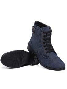 Women's Boot Ankle Bootie With Buckle Mid-Calf Lace Up Stylish Blogger - Màu xanh lam - Xem 2