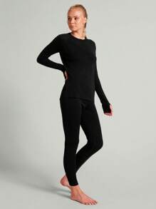 Women's Winter Thermal Set | Cold Kit Flannel Plush Lined Snow Warm Second Skin - 黑色 - 查看 3