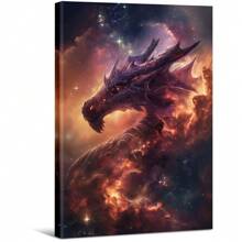 Massive Dragon With Red Eyes Floating Between Stars Large Wooden Framed Wall Painting Artist Home Decoration Oil Painting - Bedroom, Bathroom, Living Room, Office, Kitchen, Christmas Gifts - 1 Piece