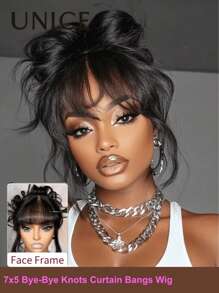 UNice Wigs Pre Cut Pre Bleached Pre Plucked 7x5 Bye-Bye Knots™ Lace Front Wig Curtain Bangs Fluffy Black Fluffy Natural Loose Wave Wig With Bangs Wear Go Glueless Wig Lace Closure Wigs For Women UNICE Hair