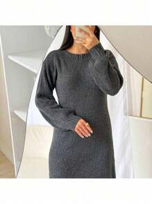 TRICOT Mousse Dress With Side Slits - Grey - View 5