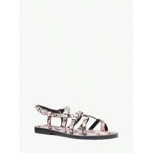Michael Kors Darrington Snake Embossed Leather Sandal | Fall Fashion | Women Flat Sandals - Hoa hồng khói - Xem 1