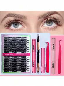 280/168 件 8-16 毫米 DIY 睫毛延长混合款式睫毛簇单独配有粘合剂和密封剂去除镊子睫毛刷用于自行化妆 - 黑色 - 查看 25
