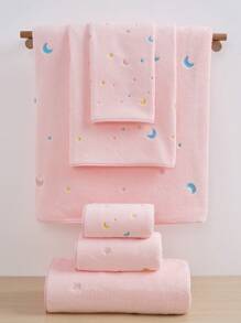 1/2条珊瑚绒吸水刺绣星空图案超柔软纤维浴室浴巾或洗脸巾，时尚柔软亲肤，适用于浴室、酒店、健身房、旅行、礼品、沙龙、运动、户外、海滩、学校、返校季、旅行配件、家居用品、毛巾、护肤品 - 粉色 - 查看 5