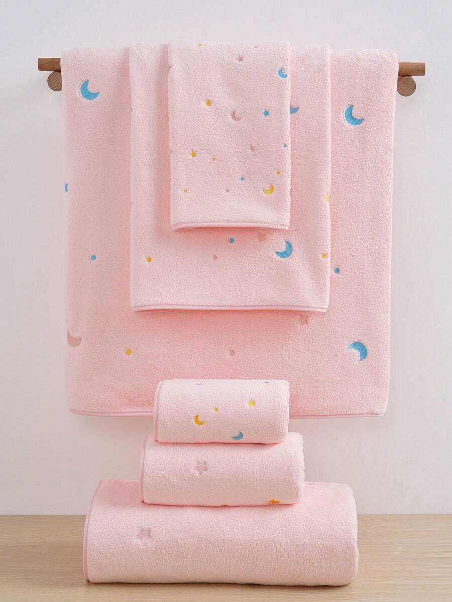 1/2件珊瑚絨刺繡「星空」超細纖維浴室毛巾或臉巾，居家手巾，時尚浴巾，柔軟親膚浴室毛巾，適用於浴室、飯店、健身房、旅行、海灘、學校、返校季，居家必需品，毛巾，護膚