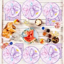 30 CHIẾC Đĩa giấy và khăn ăn hình hoa tím và bướm dùng cho tiệc mùa xuân, Bộ đồ ăn bằng giấy dùng một lần dùng để tráng miệng trang trí bàn tiệc sinh nhật mùa xuân - Nhiều màu - Xem 5