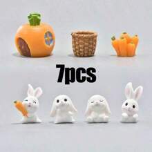 7pcs/5pcs Cute Rabbit Decor Set, Easter Decor For Table, Garden Succulent Planter Figurine, Resin Rabbit & Tree Micro Landscape Ornament Gifts Birthday Graduation - Multicolor - View 15