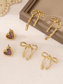 3 pares de pendientes clásicos de moda con delicado estampado de leopardo dorado y lazo en forma de corazón, adecuados para uso diario y como regalo, ideal para la temporada de bodas