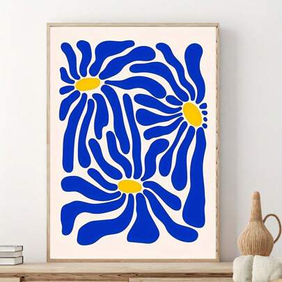 1 张，复古蓝色花卉海报，抽象艺术风格，矩形织物墙艺术，波西米亚花卉主题，可清洗，可重复使用，适用于家庭、办公室、咖啡厅装饰礼物生日毕业