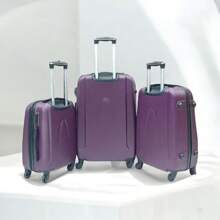 Simple Solid Color Travel Suitcase On Wheels - Purple - View 2