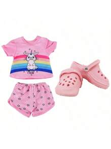 4pcs/Set 18 Inch Girl Doll Flamingo Print Pajamas Outfit(Including 1 Pajama Set, 1 Pair Sandals), Children Role Play Toys/Birthday Gift - Pink - View 14