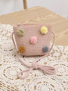 女孩新款可爱公主彩虹球草编包，公主旅行沙滩包，适合日常使用 - 彩球 - 查看 4