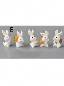7pcs/5pcs Cute Rabbit Decor Set, Easter Decor For Table, Garden Succulent Planter Figurine, Resin Rabbit & Tree Micro Landscape Ornament Gifts Birthday Graduation - Multicolor - View 14