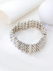1 Pc Punk Style Silver Studded Spiked Bangle Bracelet For Couples, Personalized Rivet Wrist Cuff For Women, Daily/Party/Music Festival Wear