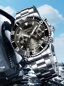 GUANQIN 1 szt. Wodoodporny zegarek świecący z tarczą chronografu i kalendarzem Pasek ze stali nierdzewnej odporny na zużycie Moda Biznes Luksus Sportowy Klasyczny Prosty Swobodny Mechaniczny Styl Męski Automatyczny Zegarek Kwarcowy Odpowiedni Na Walentynki, Festiwale, Randki, Biznes, Prezenty