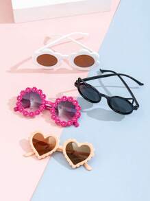 4 piezas/1 pieza Gafas de moda decoradas con flores de margarita para niños/adultos, unisex, para fotografía en exteriores y playa, regalo de gafas para bebés con caja