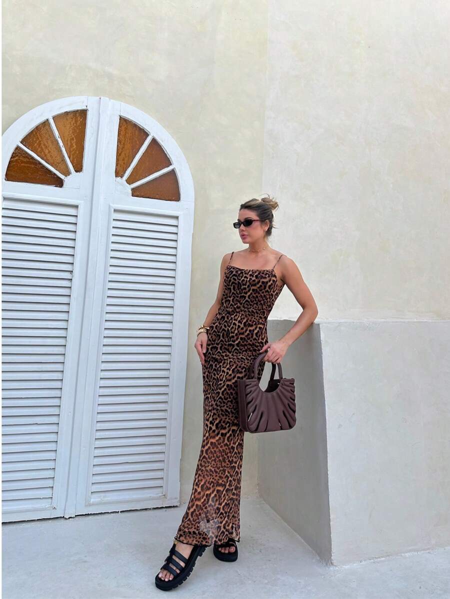 Elegant Tulle Dress With Delicate Straps - Óxido marrón - Ver 1