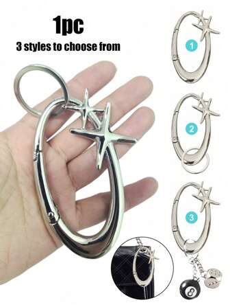 亜鉛合金スター型キーホルダー - サイコロとビリヤード柄ペンダント、バッグやベルトに最適、アウトドアアクティビティやサンクスギビングのギフトにも、ファッショナブルなスター型楕円形キーホルダー、マルチファンクションメタルマウンテンバックル、オープンスプリングバックルとウェストベルトバックル付き